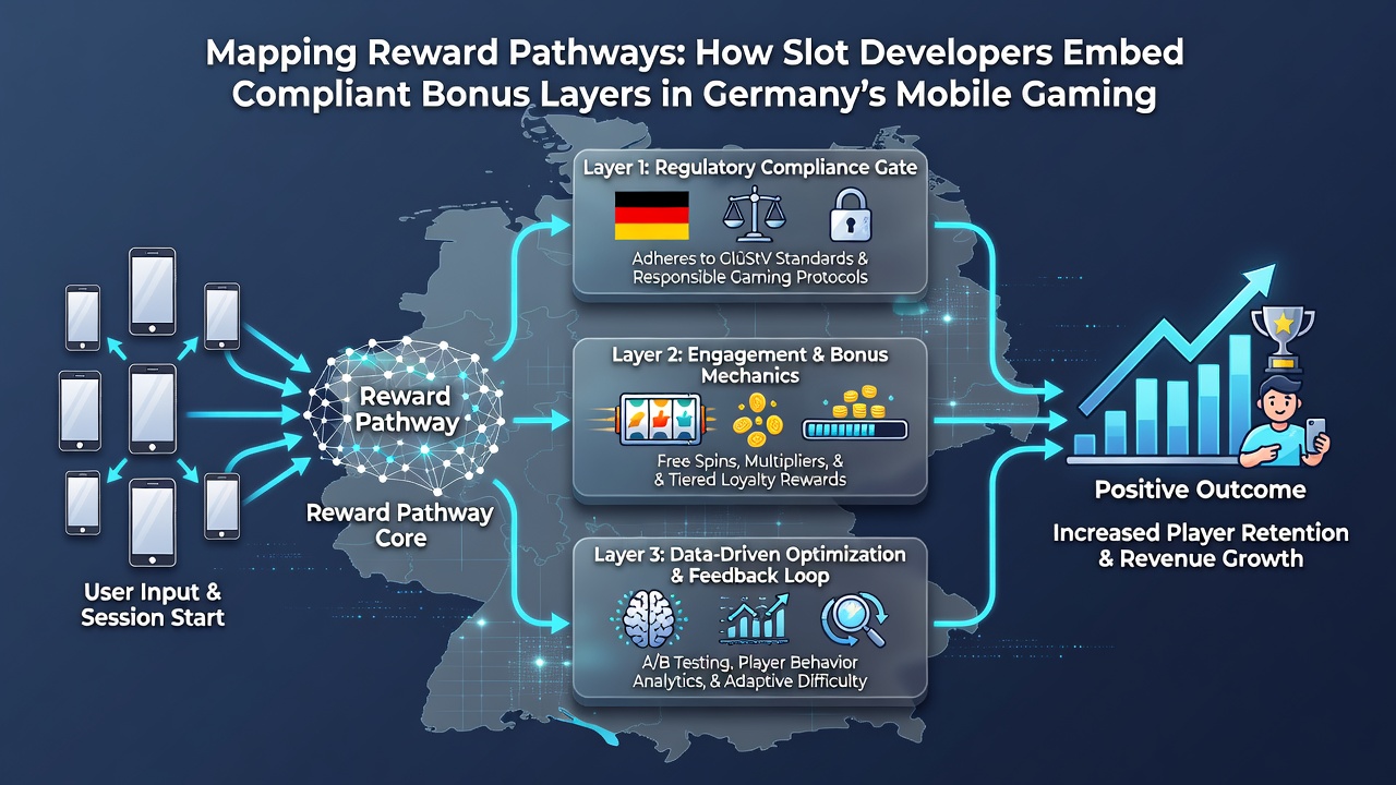 Darstellung mobiler Slot-Interfaces mit integrierten Bonus-Layern und regulatorischen Kontrollpunkten