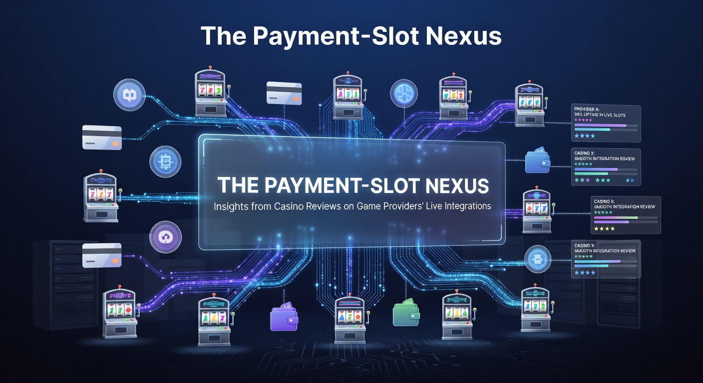 Grafik zeigt vernetzte Symbole von Zahlungsmethoden, Slot-Maschinen und Live-Dealer-Tischen in einem Casino-Umfeld